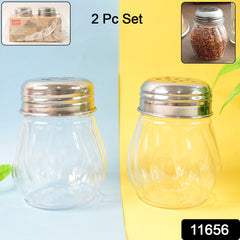 Apex Oregano Chilli Flakes Dispenser Set 2 Pcs Glass Spice Shaker With Stainless Steel Lid