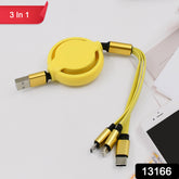 3 In 1 Retractable Charger Charging Cable (1 Pc Mix Color)
