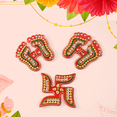 Decorative Laxmi Charan (Pagla) Swastik Combo Set (3pc Set)