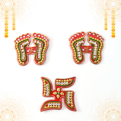 Decorative Laxmi Charan (Pagla) Swastik Combo Set (3pc Set)