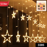 12 Stars Led Curtain String Lights With 8 Flashing Modes For Home Decoration Diwali Wedding Led Christmas Light Indoor And Outdoor Light Festival Decoration (Warm White)