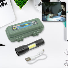 Led Flashlight Rechargeable Usb Mini Torch Ultra Brightest Zoom Flash Light Handheld Pocket Compact Portable Tiny Lamp With Cob Side Lantern High Power Tactical Travel Emergency Flashlights