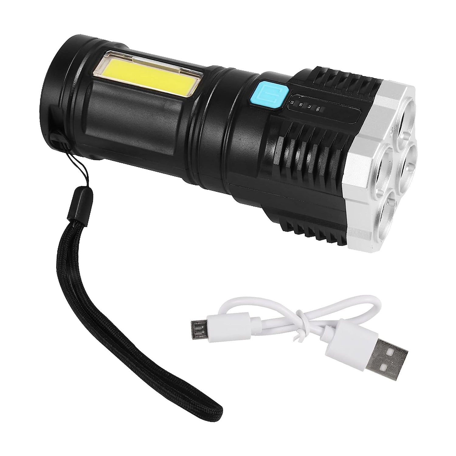 Multifunctional Strong 4 Led Torch Light Portable Rechargeable Flashlight Long Distance Beam Range 800 Lumens Cob Light 4 Mode Emergency For Hiking Walking Camping (4 Led Torch)